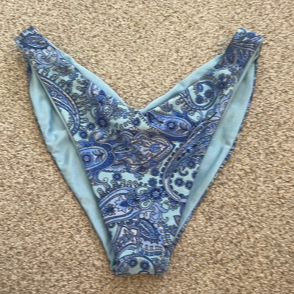 Frankies bikinis, blue Paisley, cheeky bottoms, size small